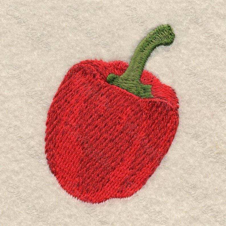 Machine embroidery design - real looking bell pepper. Can be used for kitchen textiles, pillows, other decorations. Machine embroidery design Bell pepper.