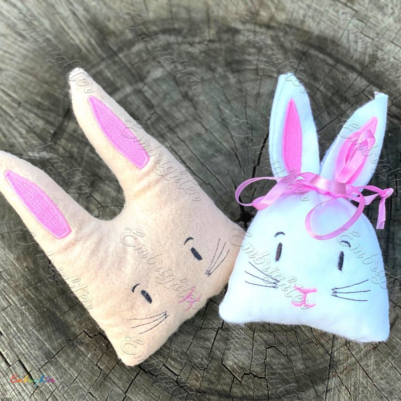 Osterhasen-Geschenktüte mit gratis Kuscheltier Hase ITH Stickmotiv in zwei Größen erhältlich