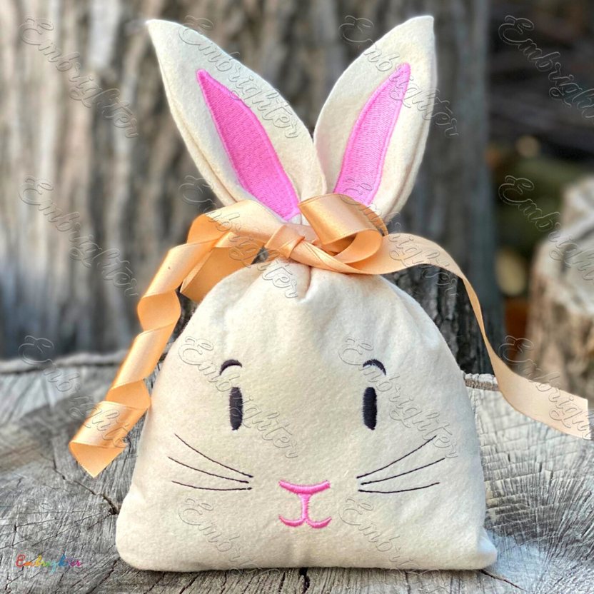 Easter bunny gift bag with free soft bunny cuddly toy ITH embroidery design available in two sizes