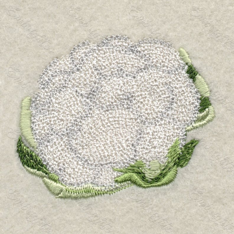 Machine embroidery design - real looking cauliflower. Can be used for kitchen textiles, pillows, other decorations.