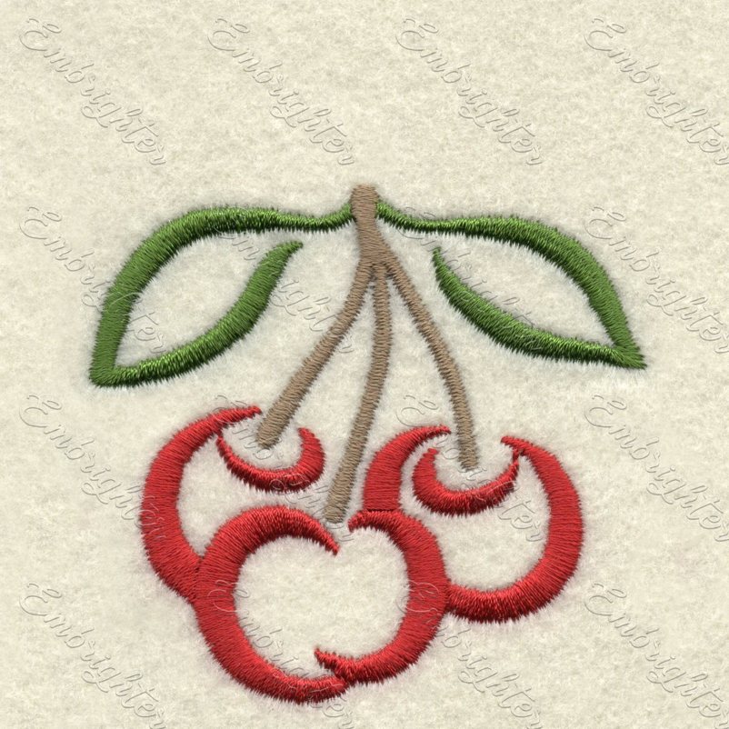 Machine embroidery design. Cute satin stitch fruit, cherry in two sizes. 