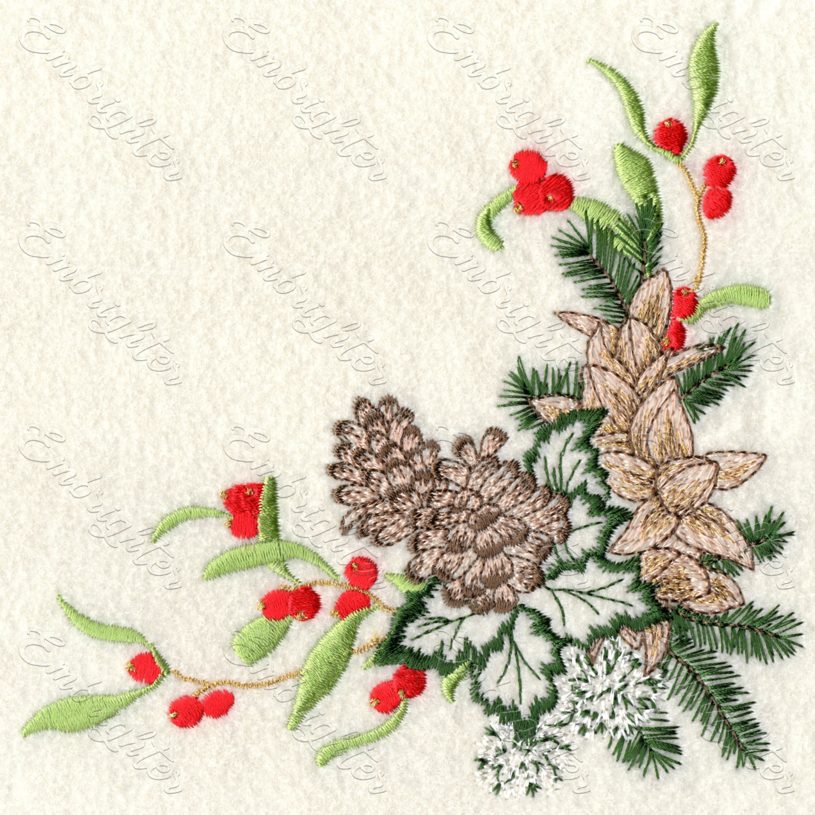 Machine embroidery design. Gourgeous Christmas garden plant decoration pattern for christmas time.