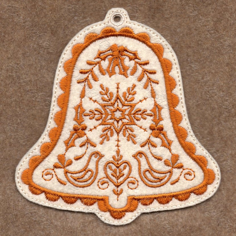 Christmas ornament with birds ITH embroidery design - bell-shaped
