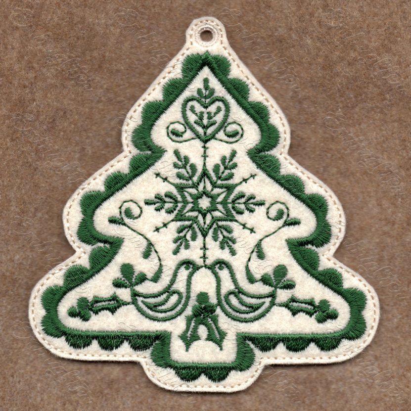 Christmas ornament with birds ITH embroidery design - tree-shaped