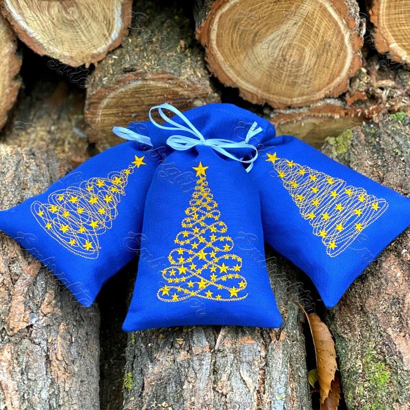 Christmas tree gold set embroidery design