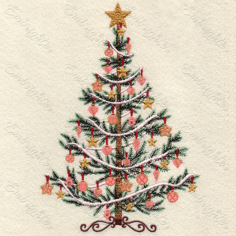 Christmas tree with ornaments embroidery design, decoration rich in details. Machine embroidery design, large size..