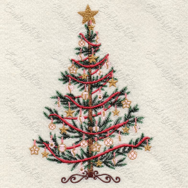 Christmas tree with ornaments embroidery design, decoration rich in details. Machine embroidery design, medium size.