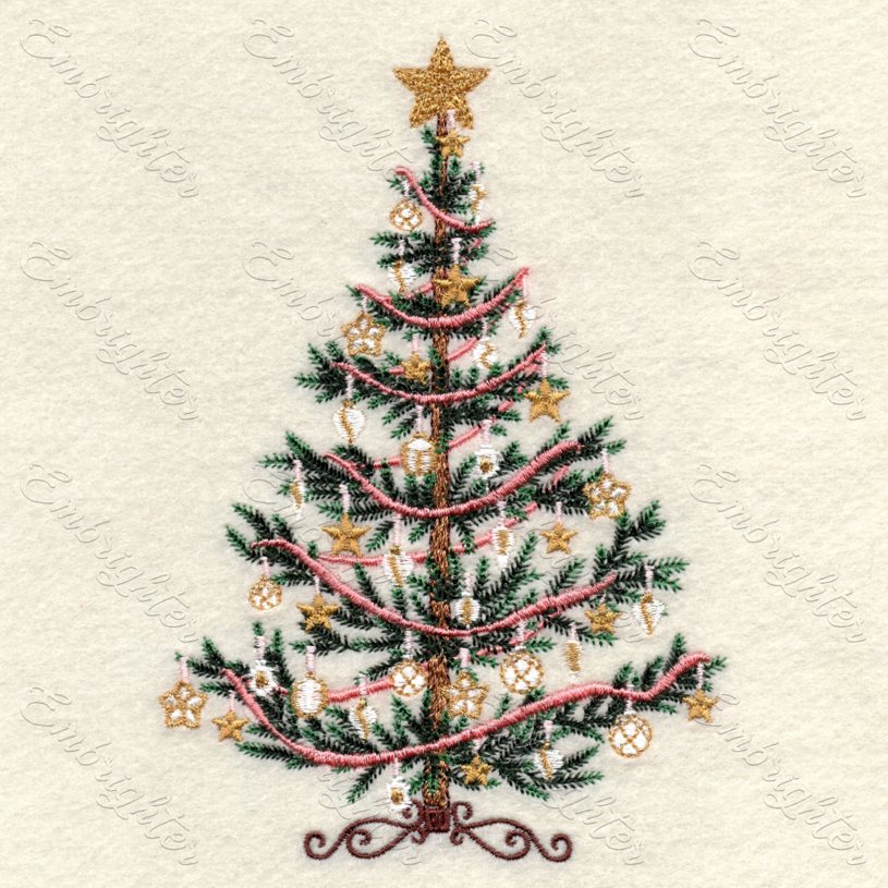 Christmas tree with ornaments embroidery design, decoration rich in details. Machine embroidery design, small size.