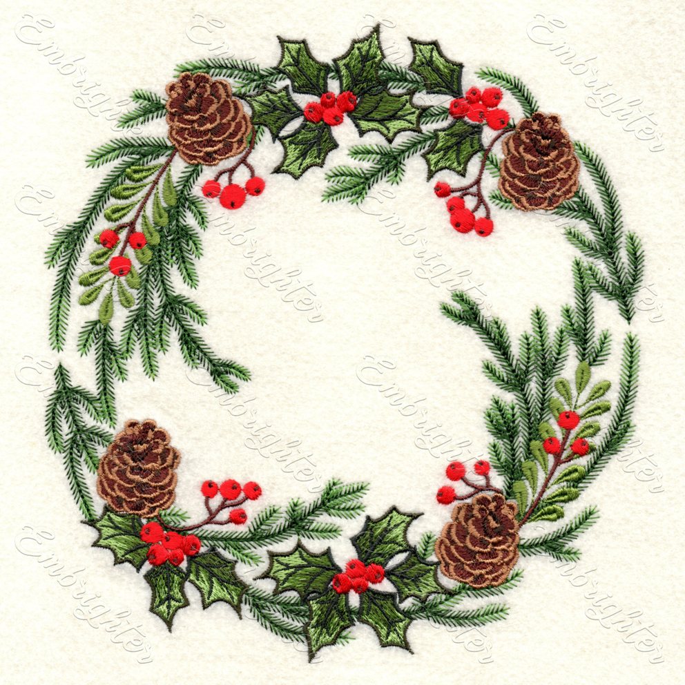 Christmas wreath machine embroidery design. Get into the festive spirit with our designs! Decorate your home or give it to your loved ones as a unique gift!