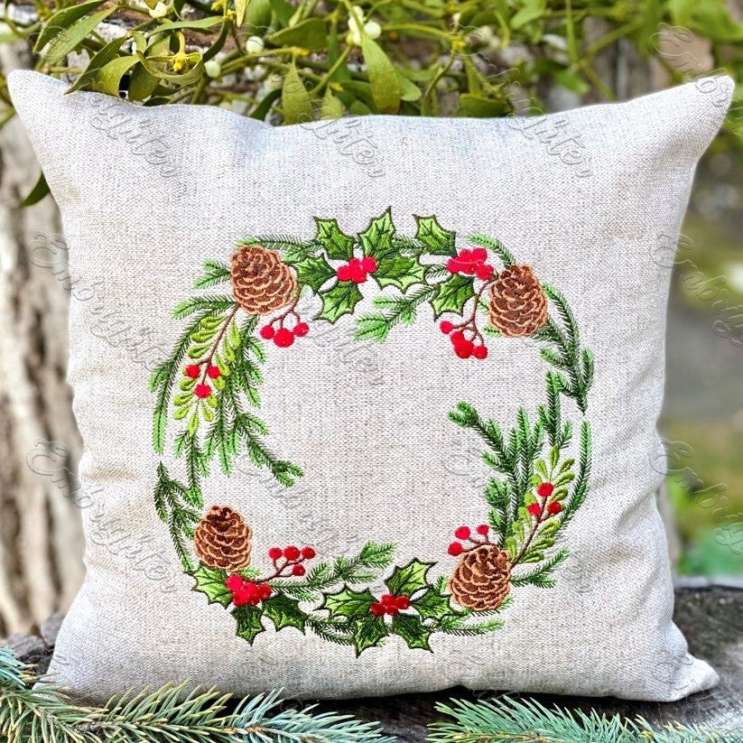 Christmas wreath embroidery design in two sizes – Embrighter