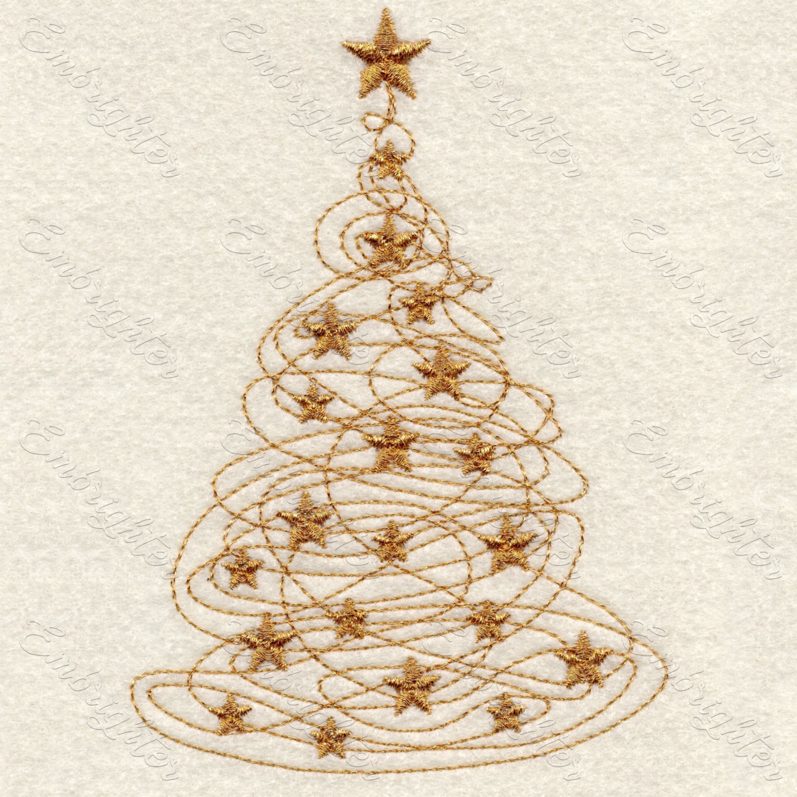 Machine embroidery design. Special Christmas tree gold 03 pattern for christmas time. 