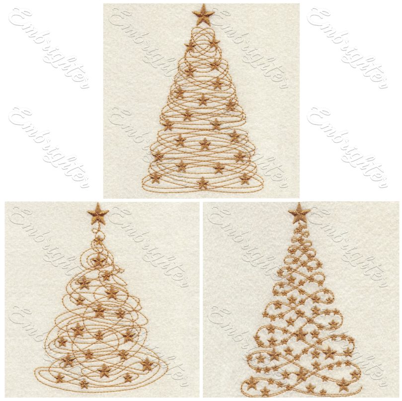 Machine embroidery design. Special Christmas tree gold set for christmas time.