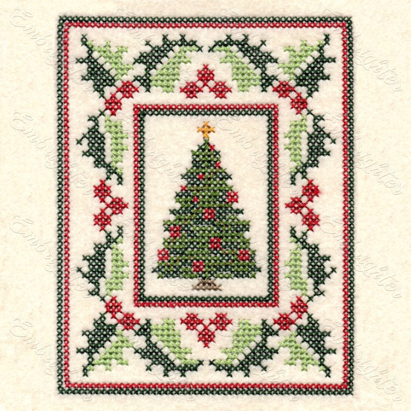 Cross stitch Christmas tree in a holly frame embroidery design – Embrighter cross-stitch-christmas-tree-in-a-holly-frame-embroidery-design-embrighter
