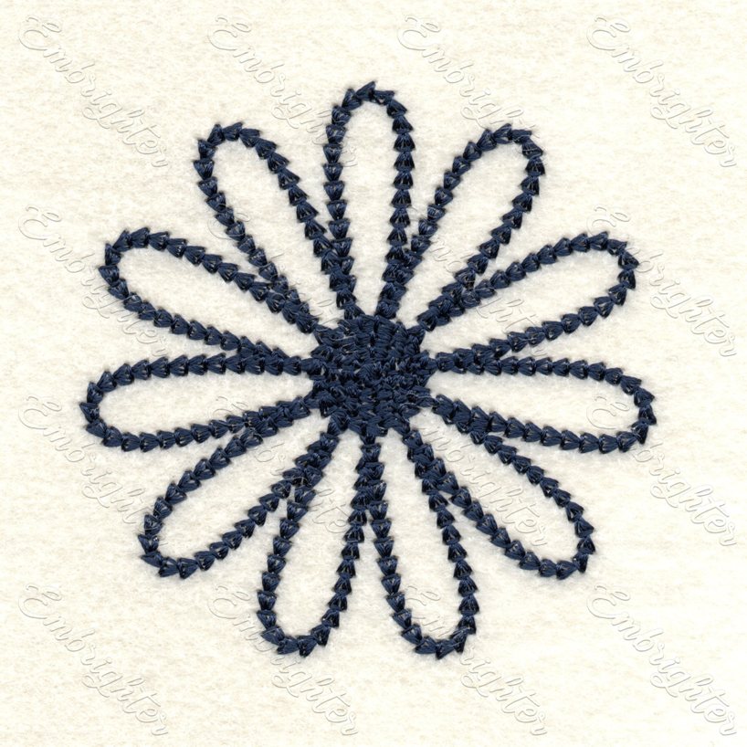 Double chain stitch daisy with 11 petals machine embroidery design