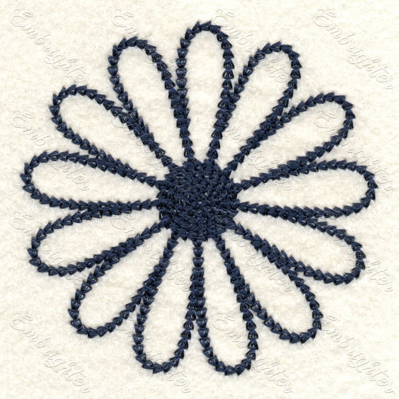 Doppelkettenstich-Gänseblümchen mit Maschinenstickerei mit 13 Blütenblättern