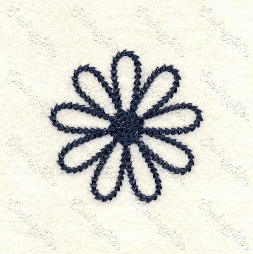 Double chain stitch daisy with 9 petals machine embroidery design