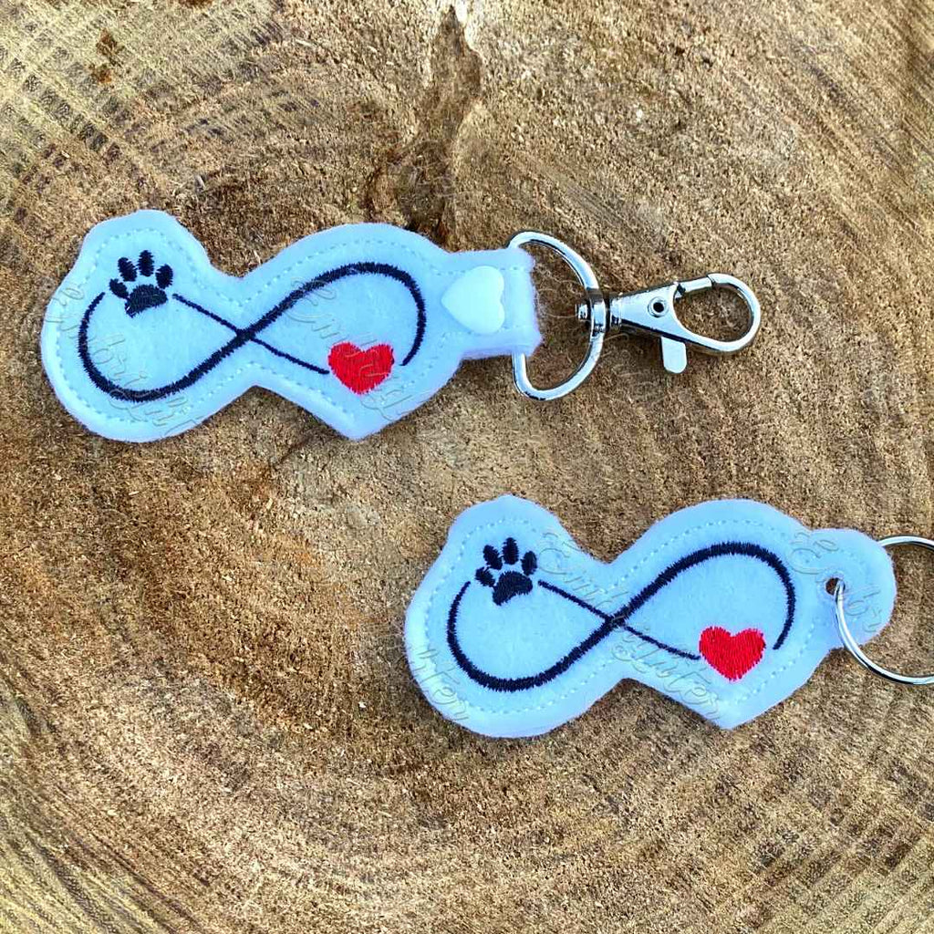 Dog paw and heart infinity keychain embroidery design