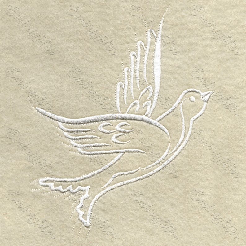 Machine embroidery design in two sizes. Flying dove bird, left side. Sublime wedding pattern for the special occasion. 