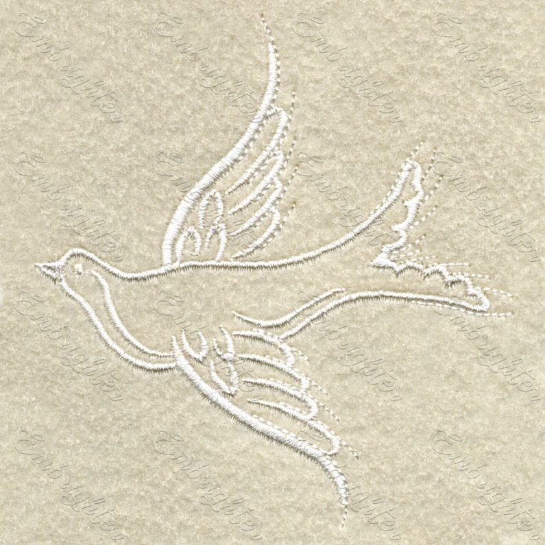 Machine embroidery design in two sizes. Flying dove bird, right side. Sublime wedding pattern for the special occasion. 