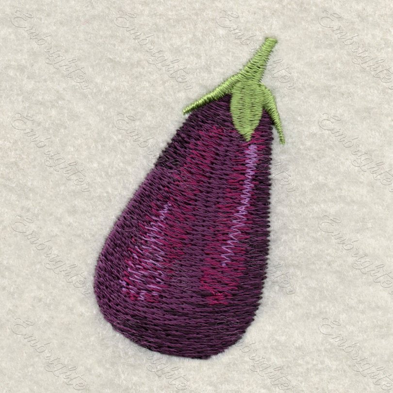 Machine embroidery design - real looking eggplant. Can be used for kitchen textiles, pillows, other decorations.