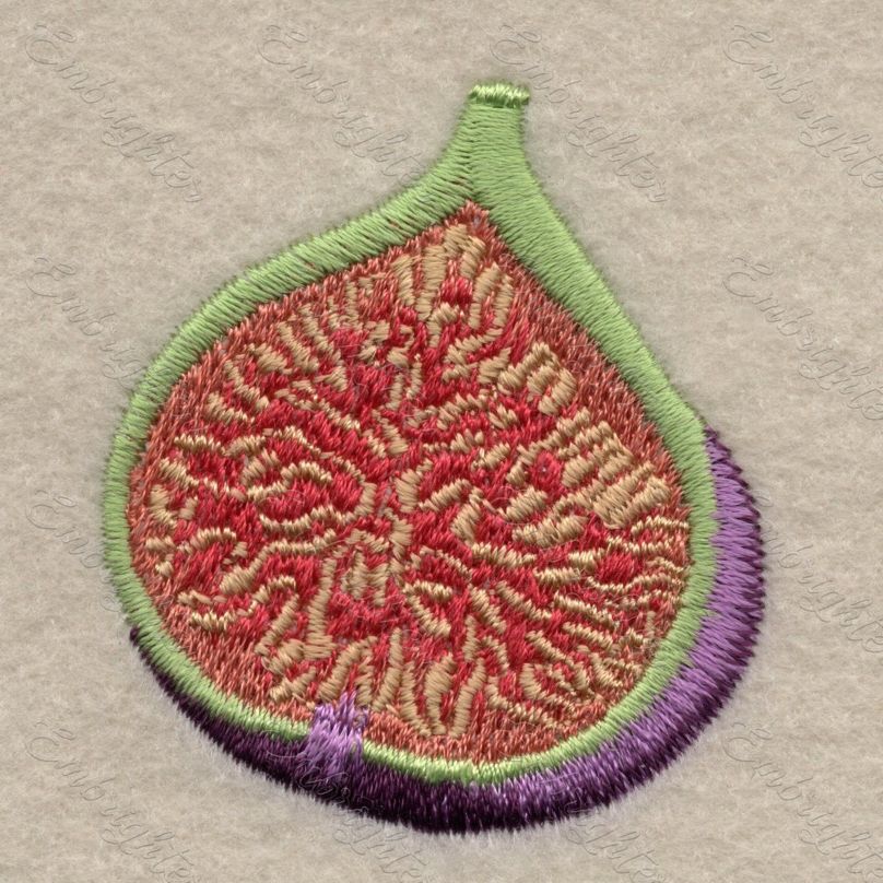 Machine embroidery design. Real looking, half cutted fig pattern.