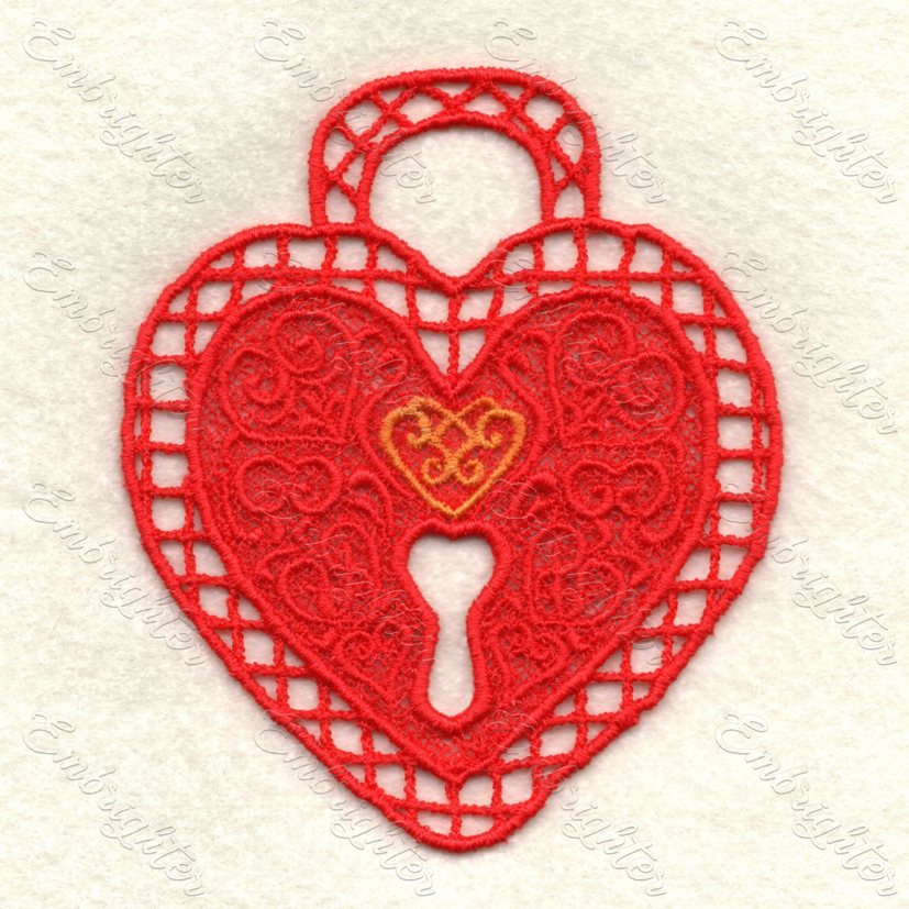 Free standing lace love lock machine embroidery design.