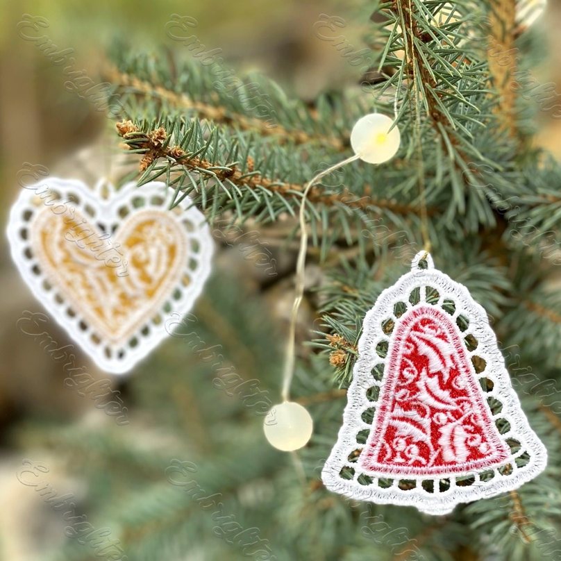 Embroidery design Christmas FSL ornament set by Embrighter