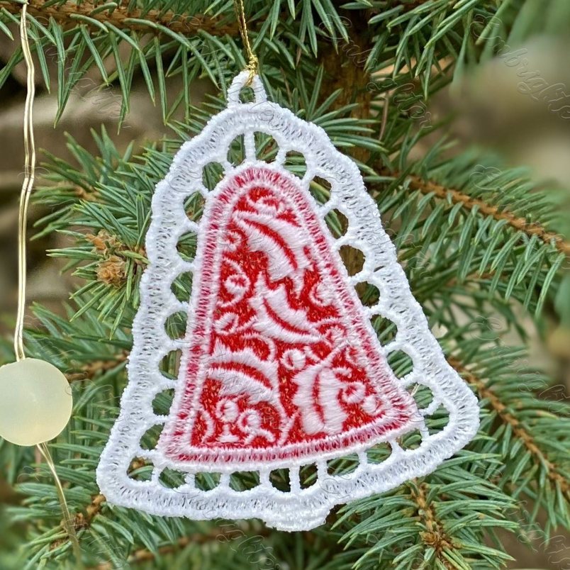 Machine embroidery design. Gourgeous Christmas FSL ornament - bell pattern for christmas time.
