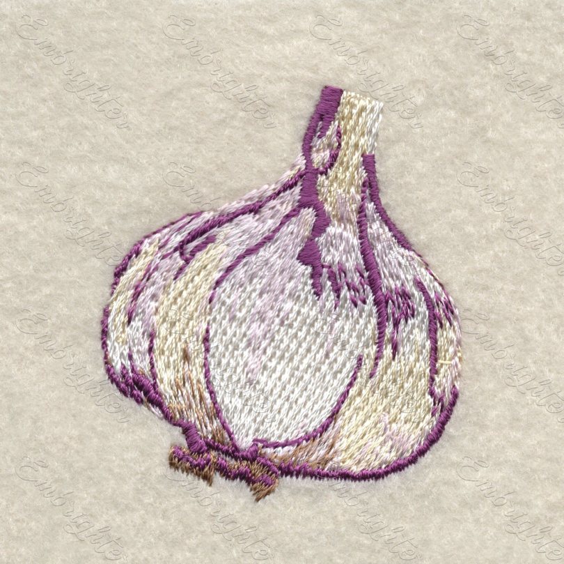 Machine embroidery design - real looking garlic. Can be used for kitchen textiles, pillows, other decorations. 