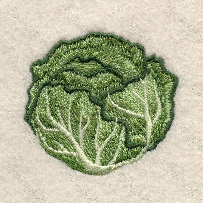 Machine embroidery design - real looking green cabbage. Can be used for kitchen textiles, pillows, other decorations.