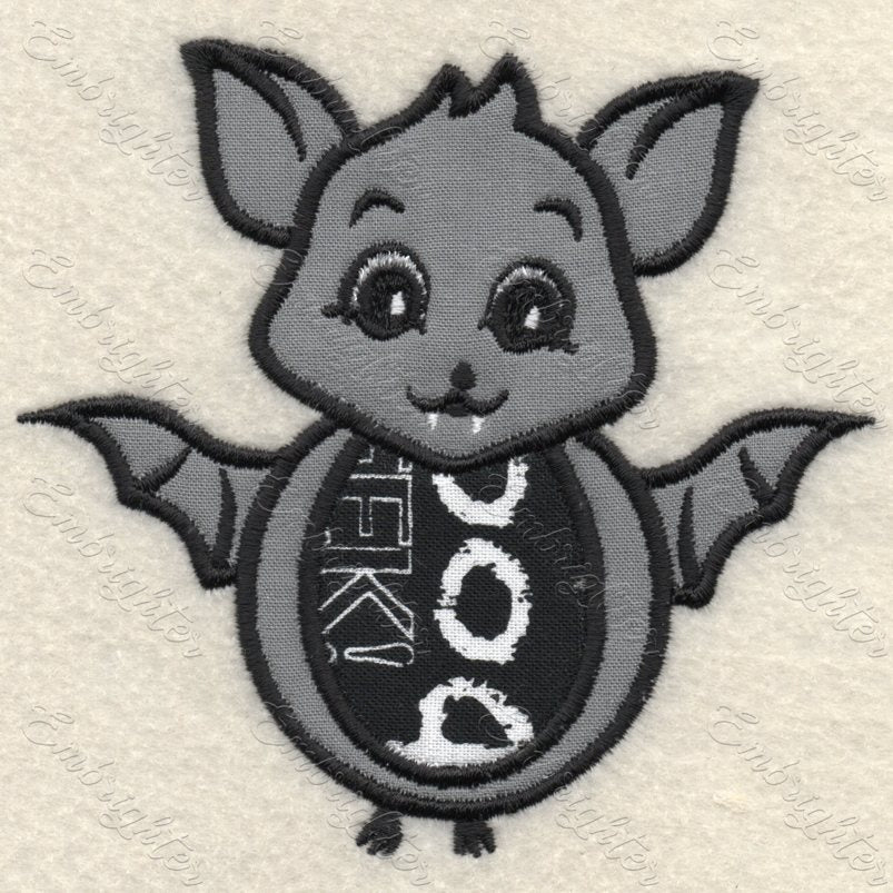 Halloween baby bat machine embroidery design. Cute halloween bat pattern with two applications.