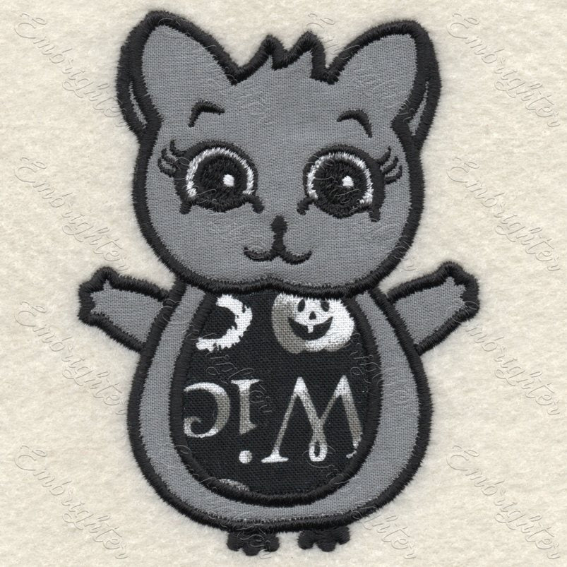 Halloween baby cat machine embroidery design. Cute halloween cat pattern with two applications.