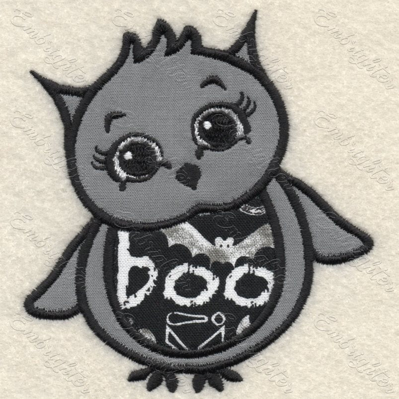 Halloween baby owl applique machine embroidery design. Cute halloween owl pattern with two applications.
