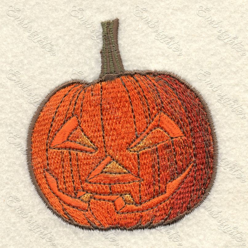 Machine embroidery design. Amazing, real looking halloween pumkin pattern in stunning autumn colors.