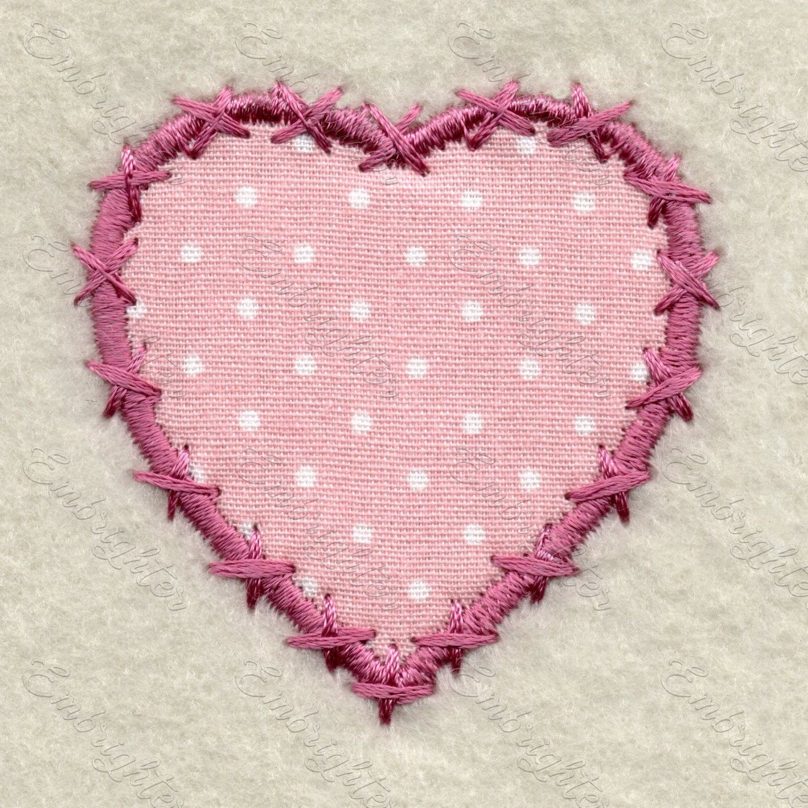 Heart applique, decorated with imitated hand embroidery crosses embroidery  design