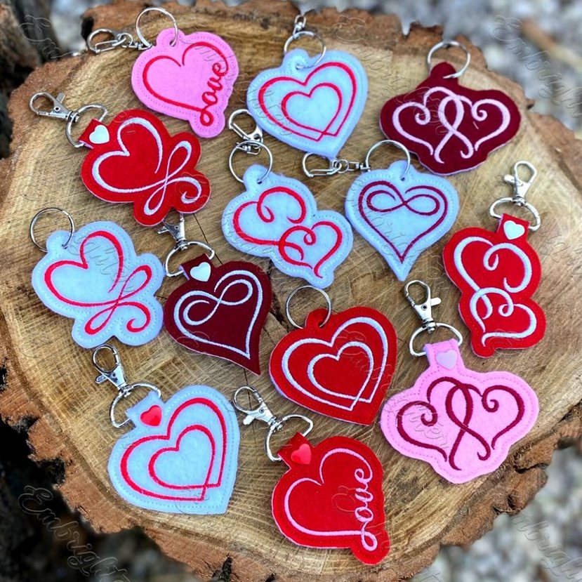 Six heart keychain ITH embroidery design set