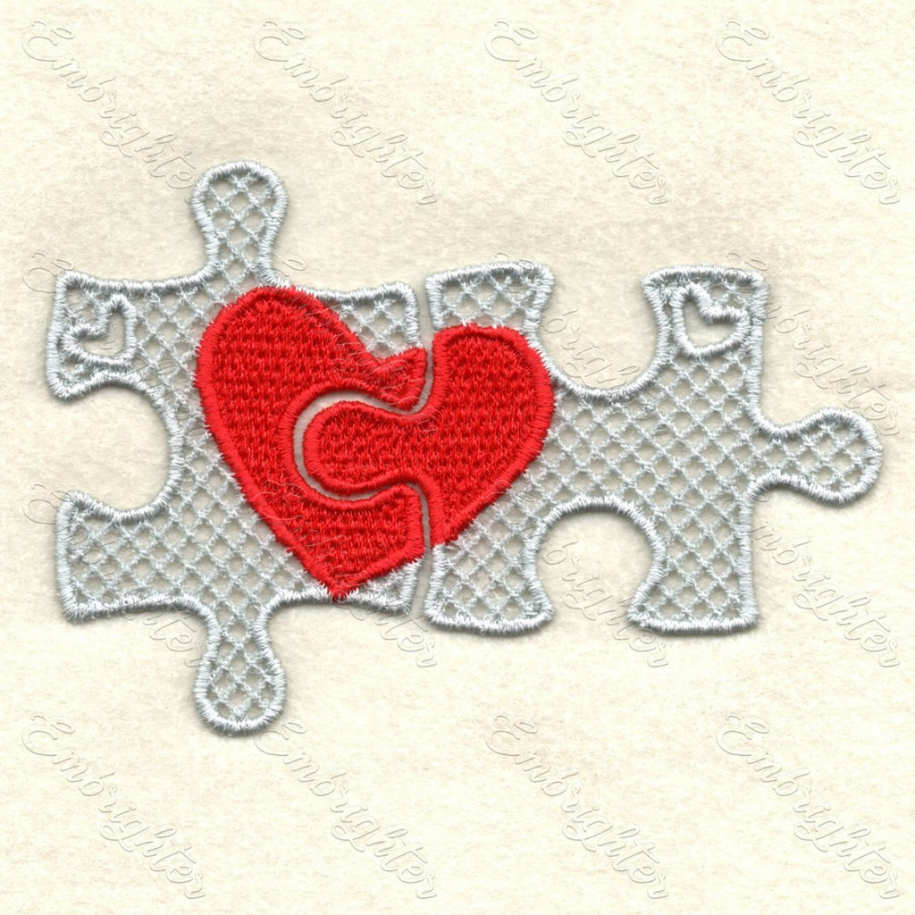 Free standing lace heart puzzle for Valentine's day machine embroidery design.