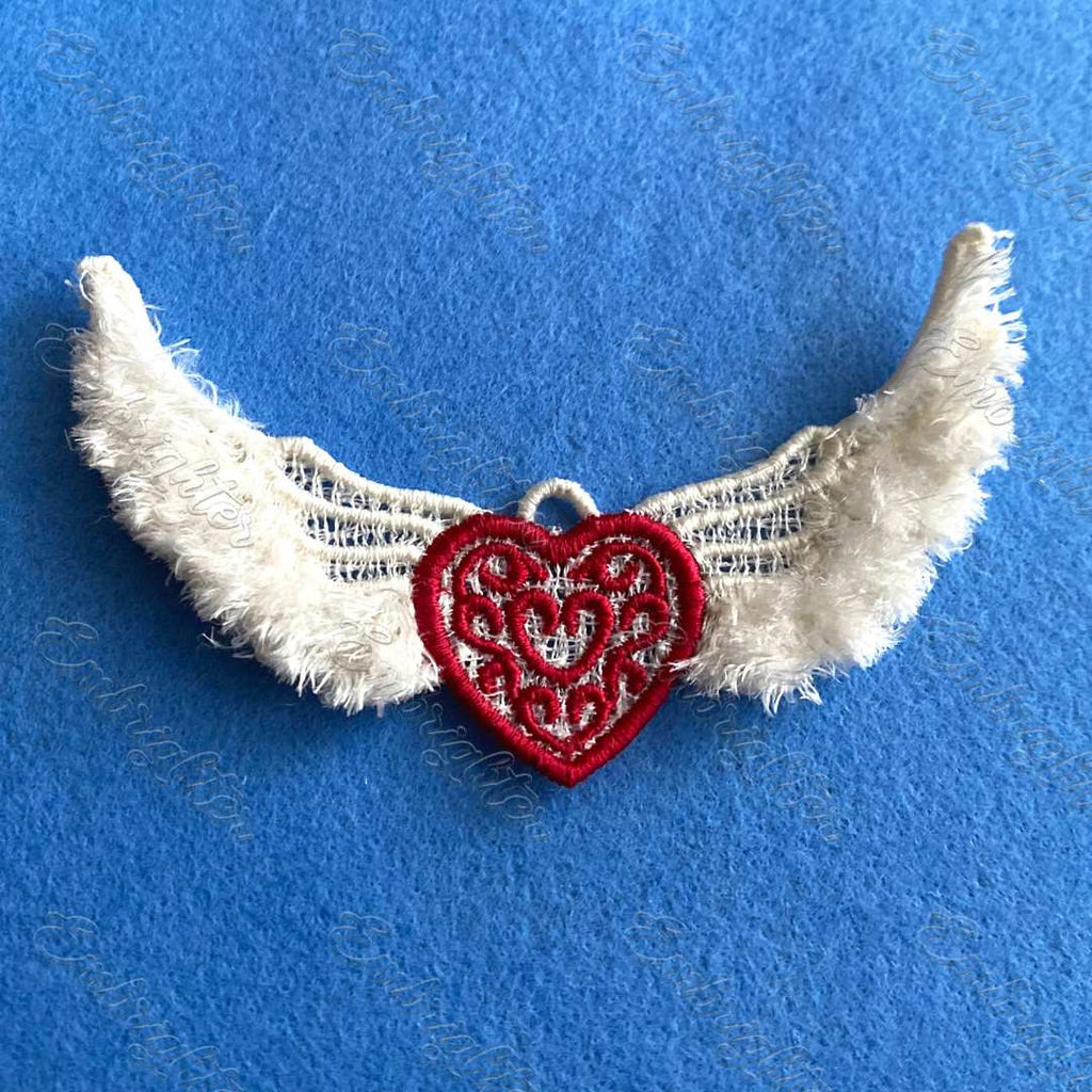 FSL heart with fluffy wings machine embroidery design