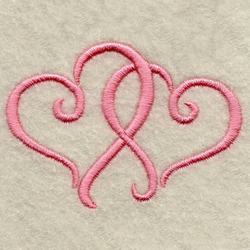 Two joined hearts side by side. Machine embroidery design with hearts, it suits for wedding or Valentine's day.