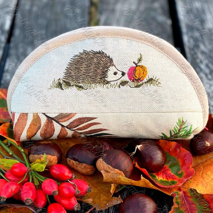 Hedgehog with apple embroidery design