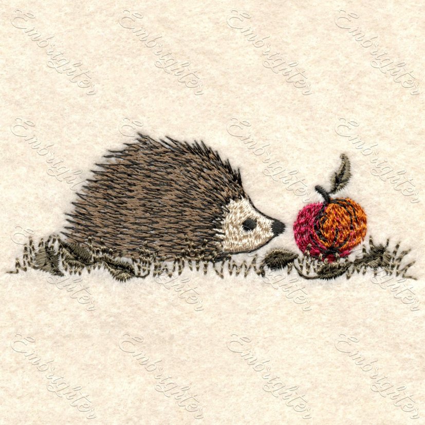 Hedgehog with apple embroidery design