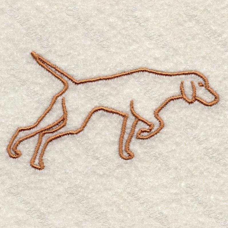 Machine embroidery design. Real looking line drawing hunting dog. 