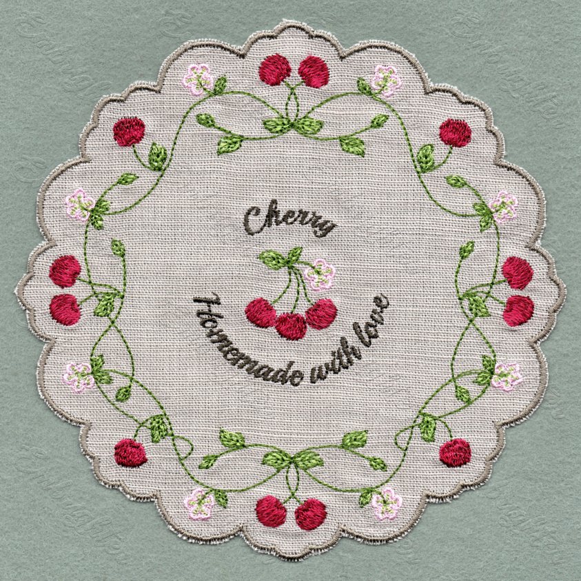 Cherry jam jar cover embroidery design in two sizes