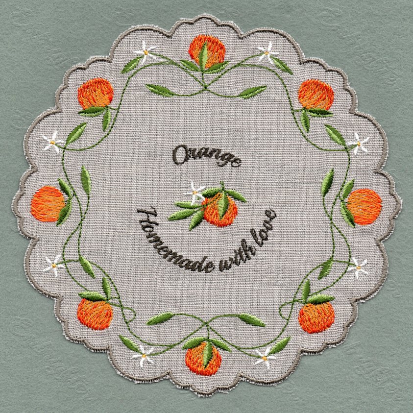 Orange jam jar cover embroidery design in two sizes