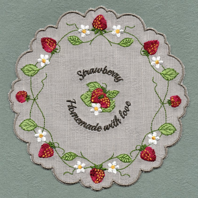 Strawberry jam jar cover embroidery design in two sizes