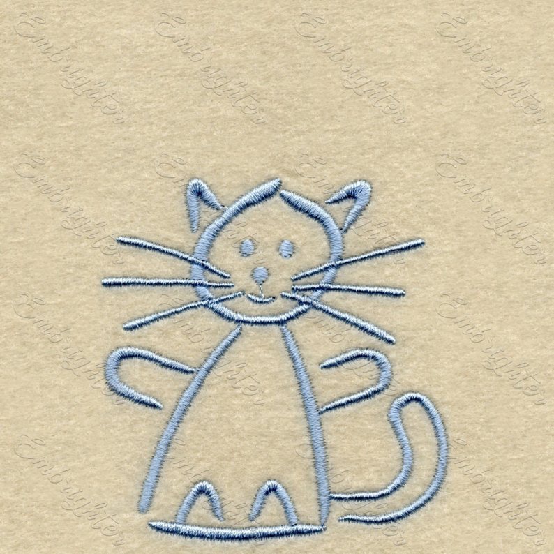 Machine embroidery design. Sweet line drawing kitten with wiskers. Not just for kids.