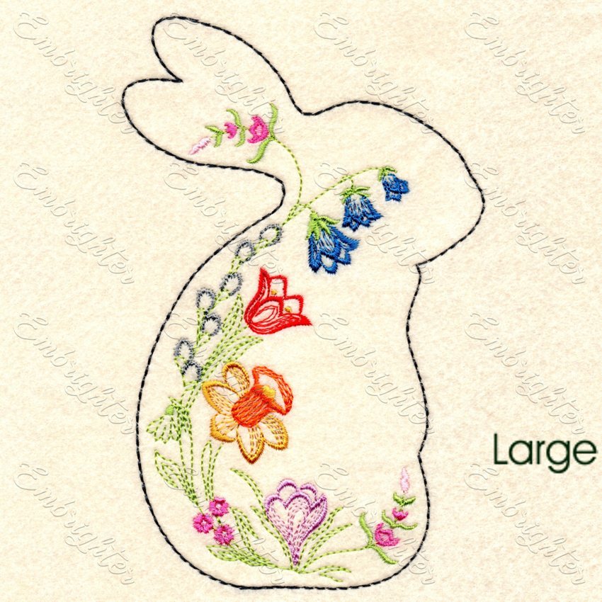 Flower bunny embroidery design in two sizes