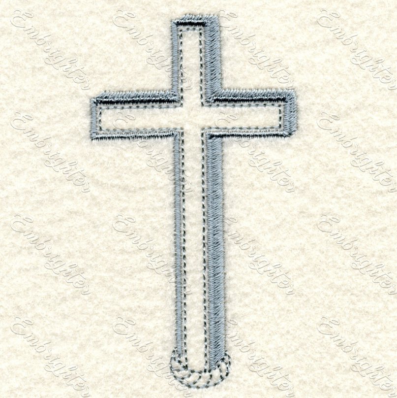 Latin christian cross machine embroidery design. Latin embroidered cross in silver color.