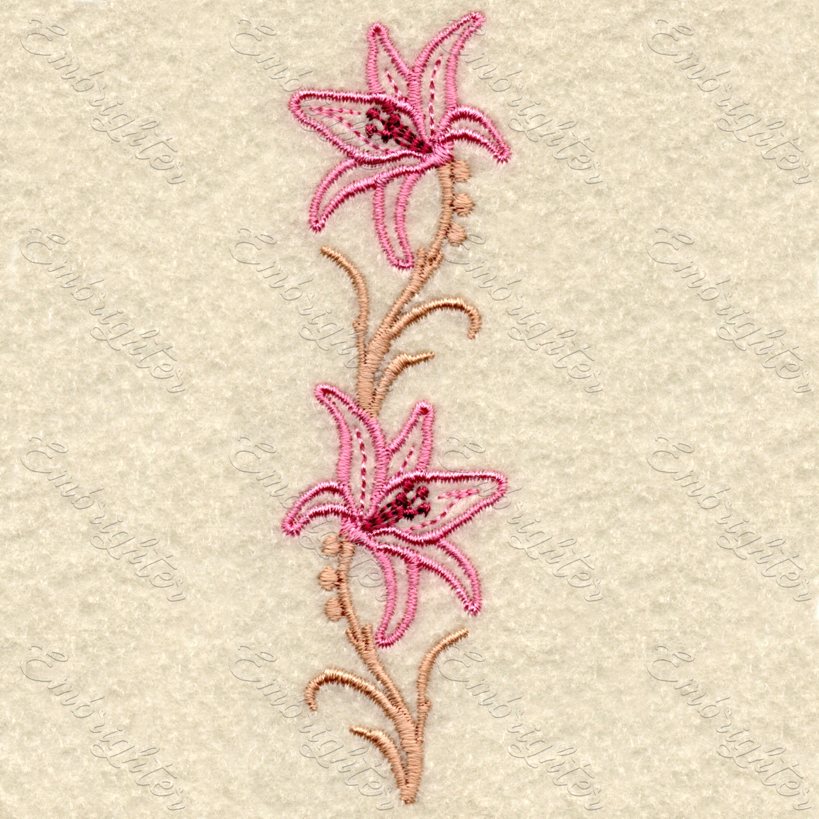 Machine embroidery. Beautiful lily border in two sizes.