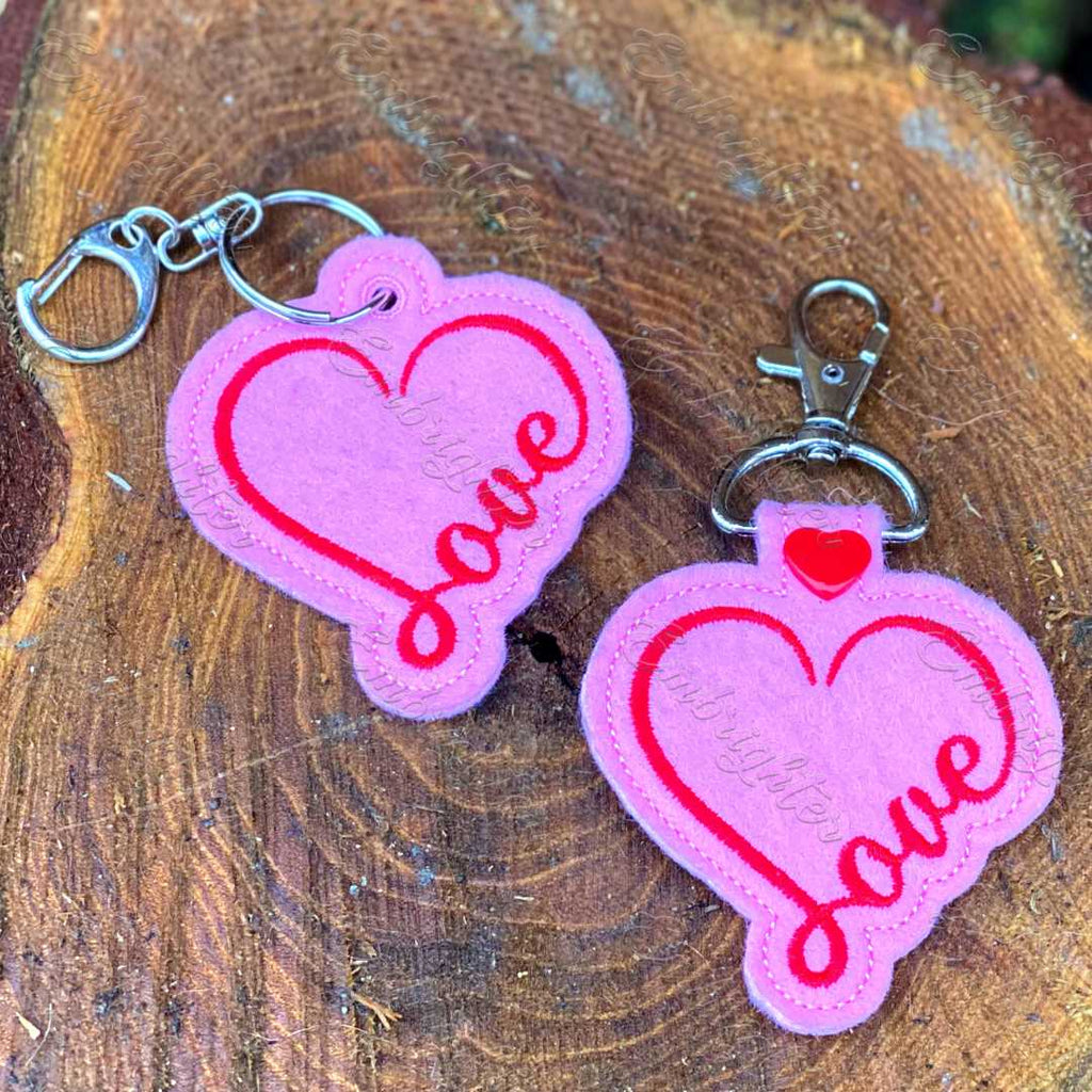 Love heart keychain machine embroidery design – Embrighter
